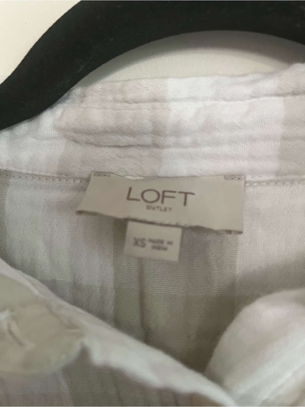 Loft 100% Gauze Cotton Gray White Plaid Button Up Top XS Capsule Western Coastal - Picture 2 of 6